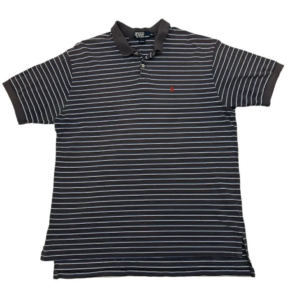 Polo Ralph Lauren 100% Cotton Navy White Striped Polo Shirt Size XL